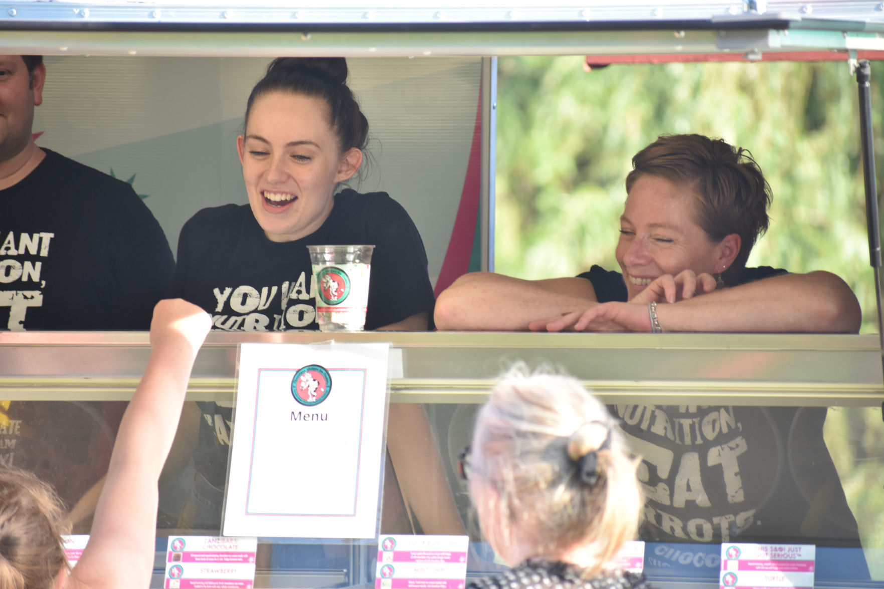 Audrey Accardo and mom Stephanie serve ice cream